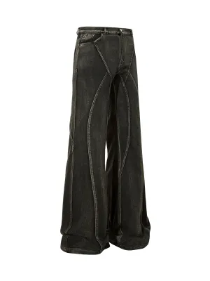 1984 Washed Split Design Hip-Hop Horn Jeans - 2138