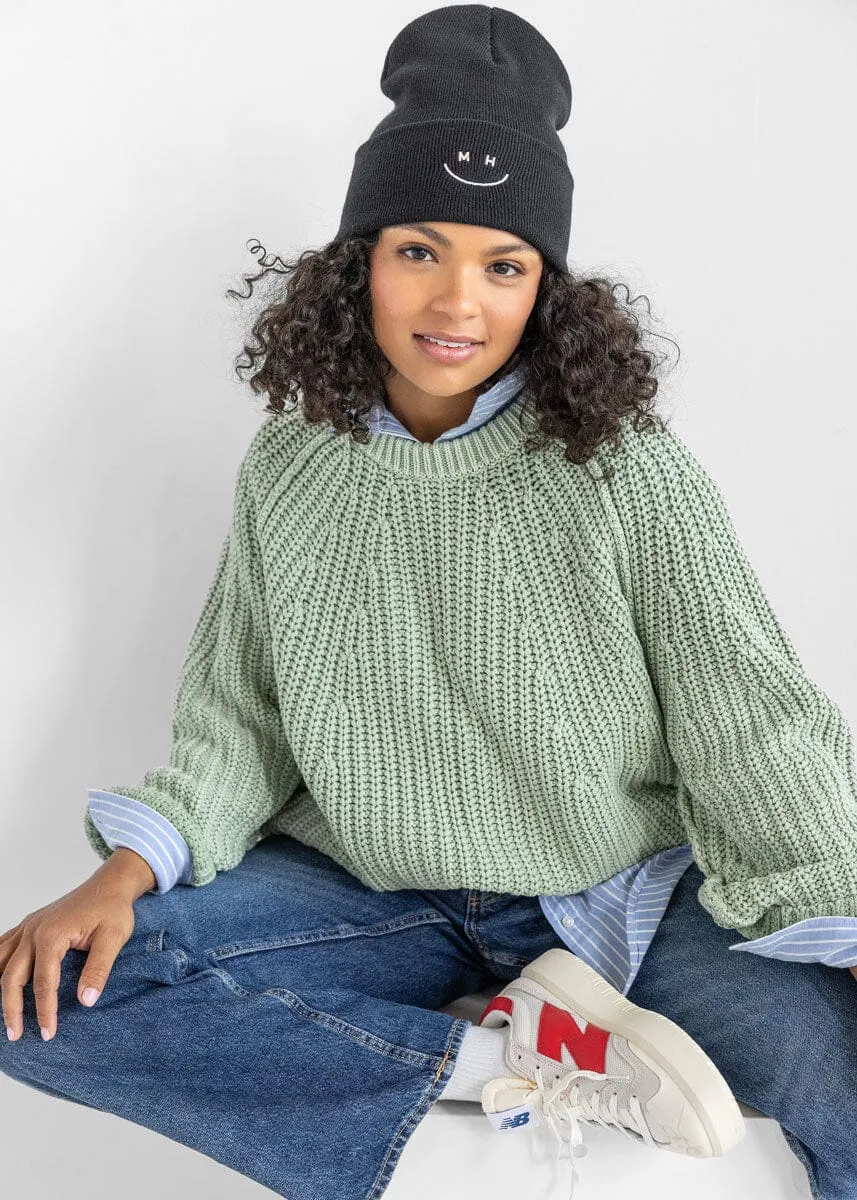 Adult Mad Hatter Smiley Cuff Beanie - Black