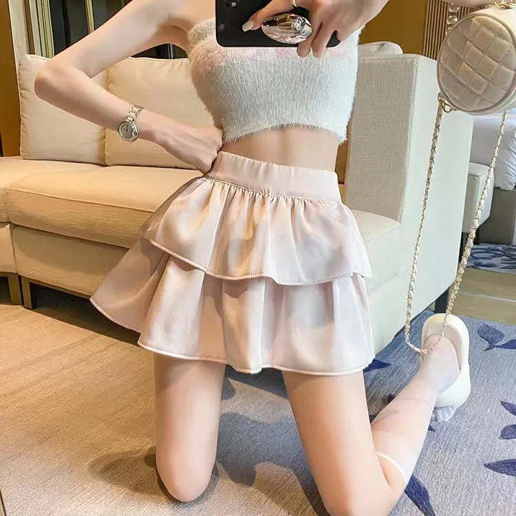 Aesthetic White Grey Black Rose Layered Mini Skirt
