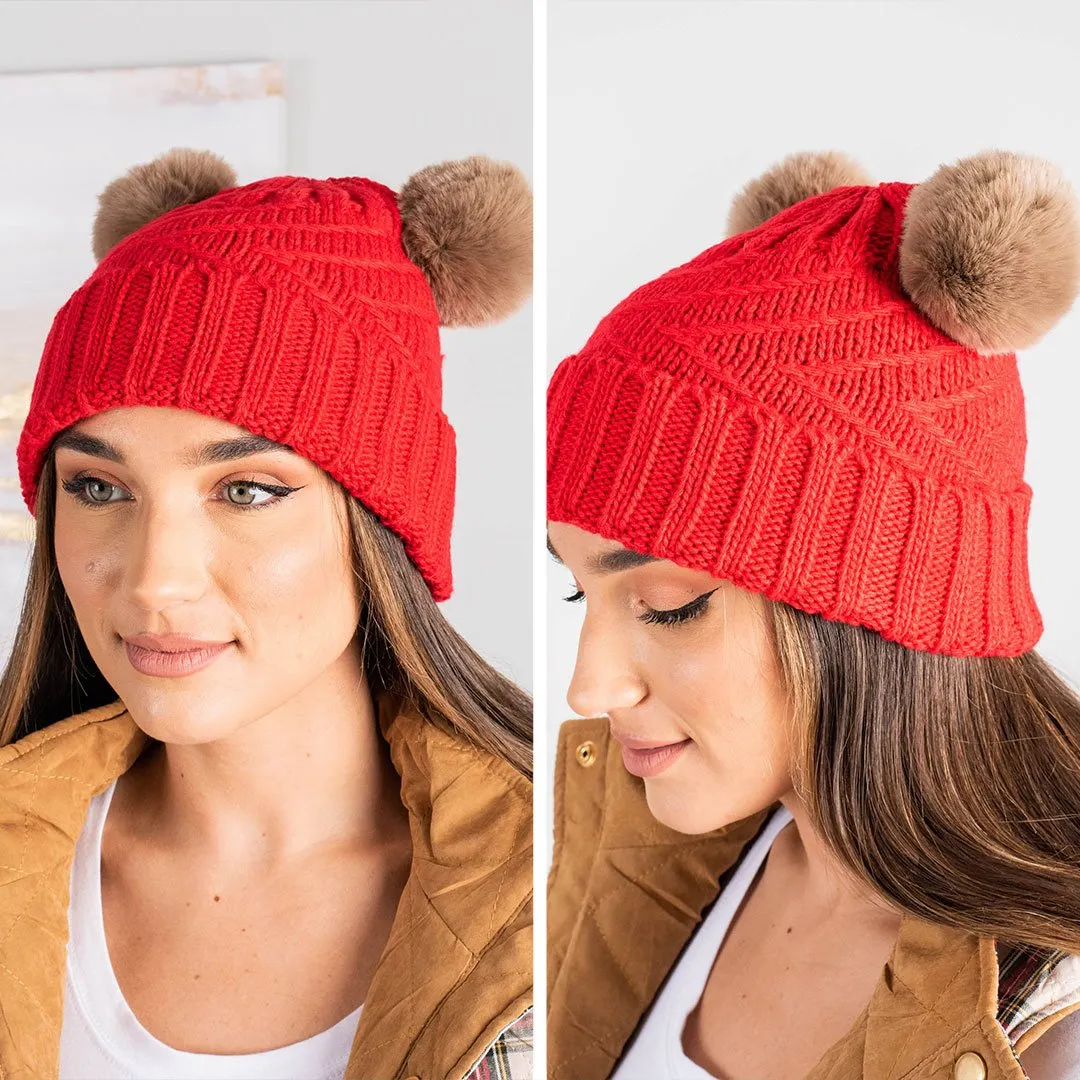 All About It Red Pompom Beanie