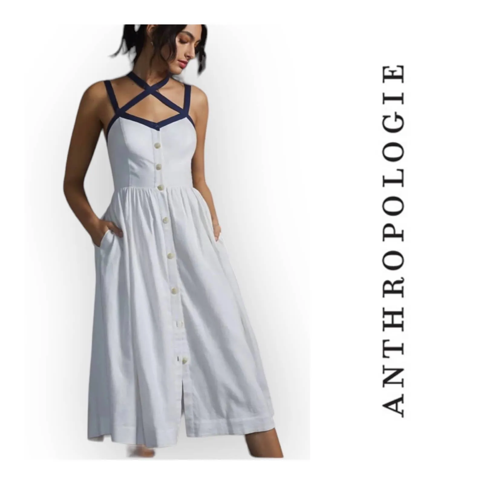 Anthropologie Maeve Button Front Midi Dress Plus Size 20 US