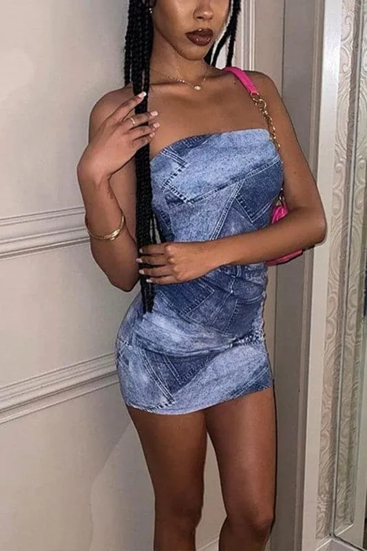 BA129 Strapless Mini Tube Dress