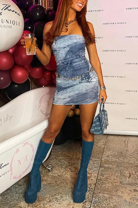 BA129 Strapless Mini Tube Dress