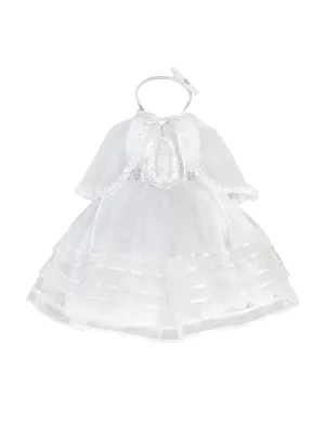 Baby Girls White Gathered Organza Virgin Mary Glitter Tulle Baptism Dress 6M