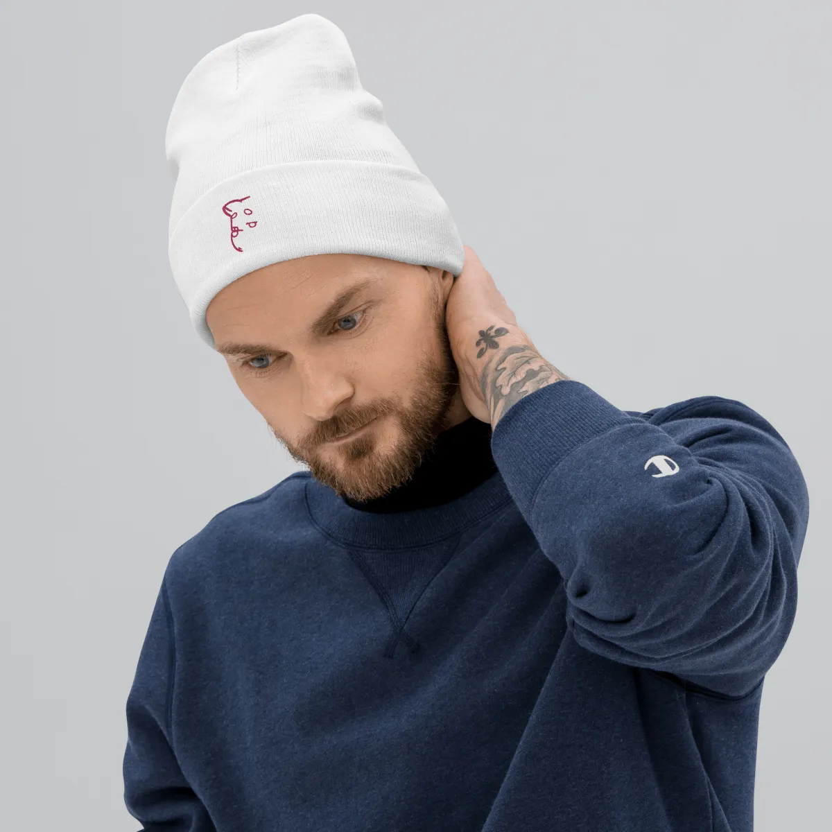 Barker's Simple Pink Embroidered White Beanie