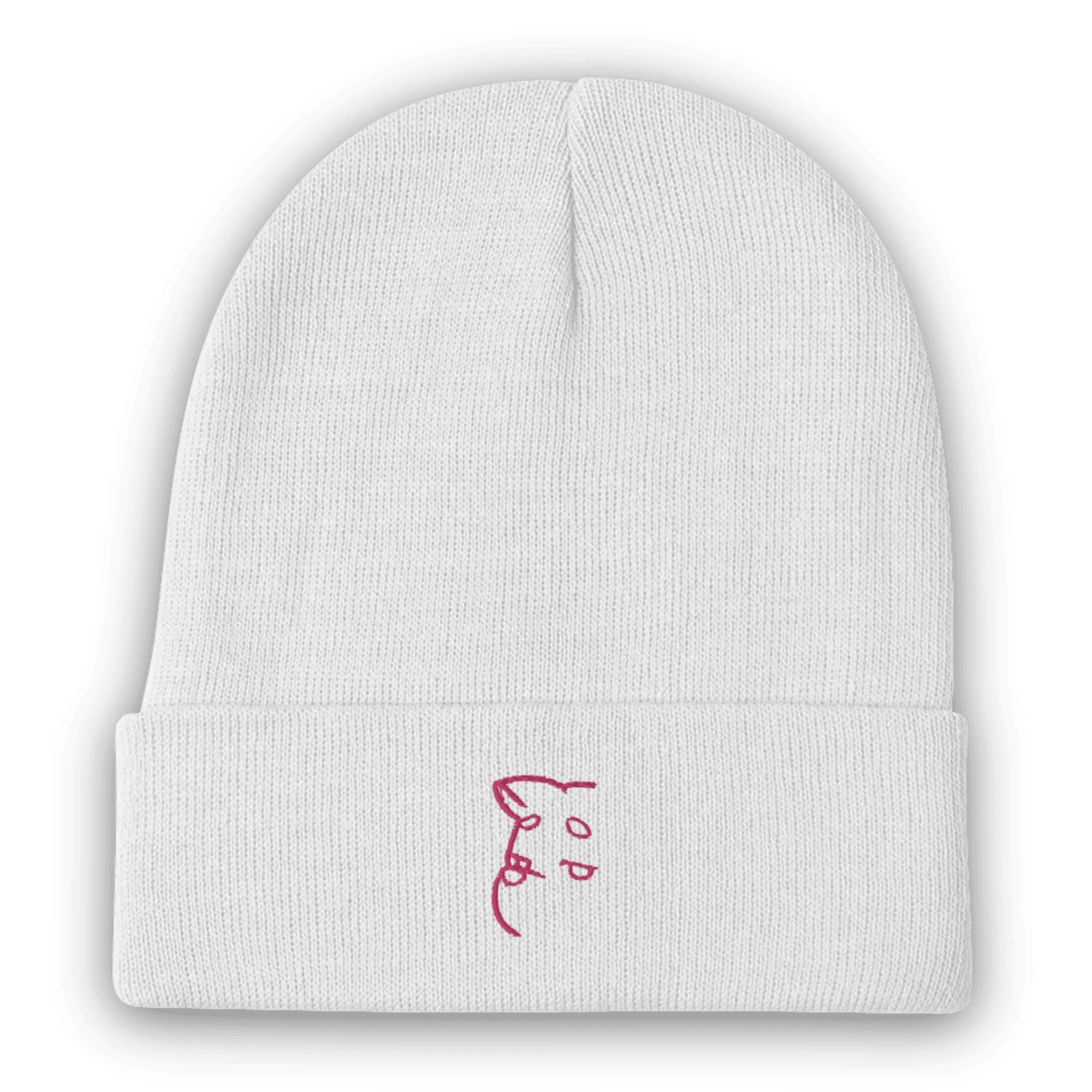 Barker's Simple Pink Embroidered White Beanie