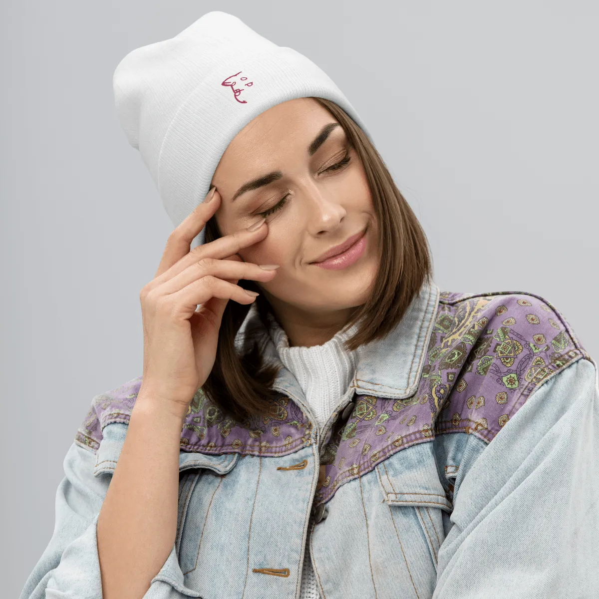 Barker's Simple Pink Embroidered White Beanie