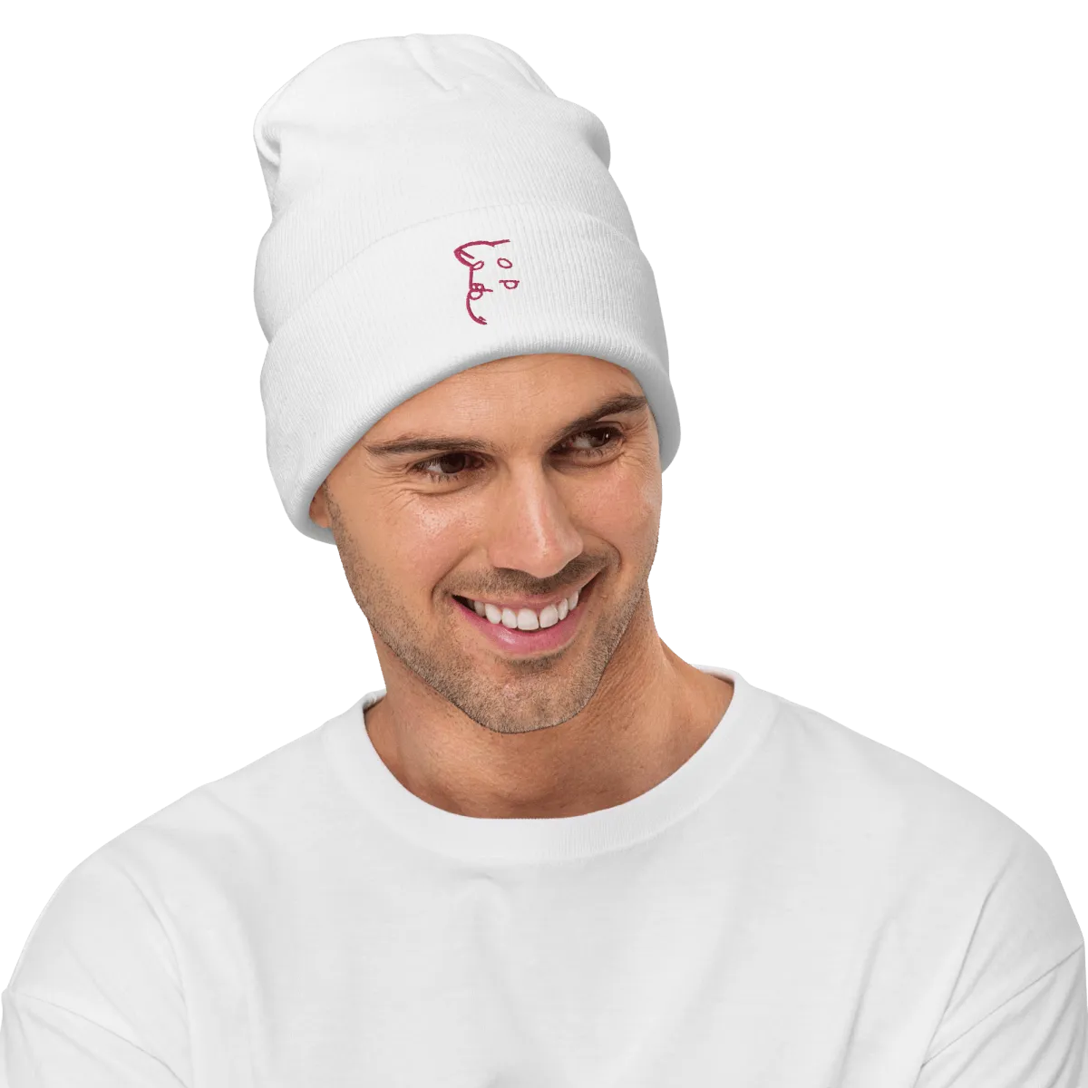 Barker's Simple Pink Embroidered White Beanie