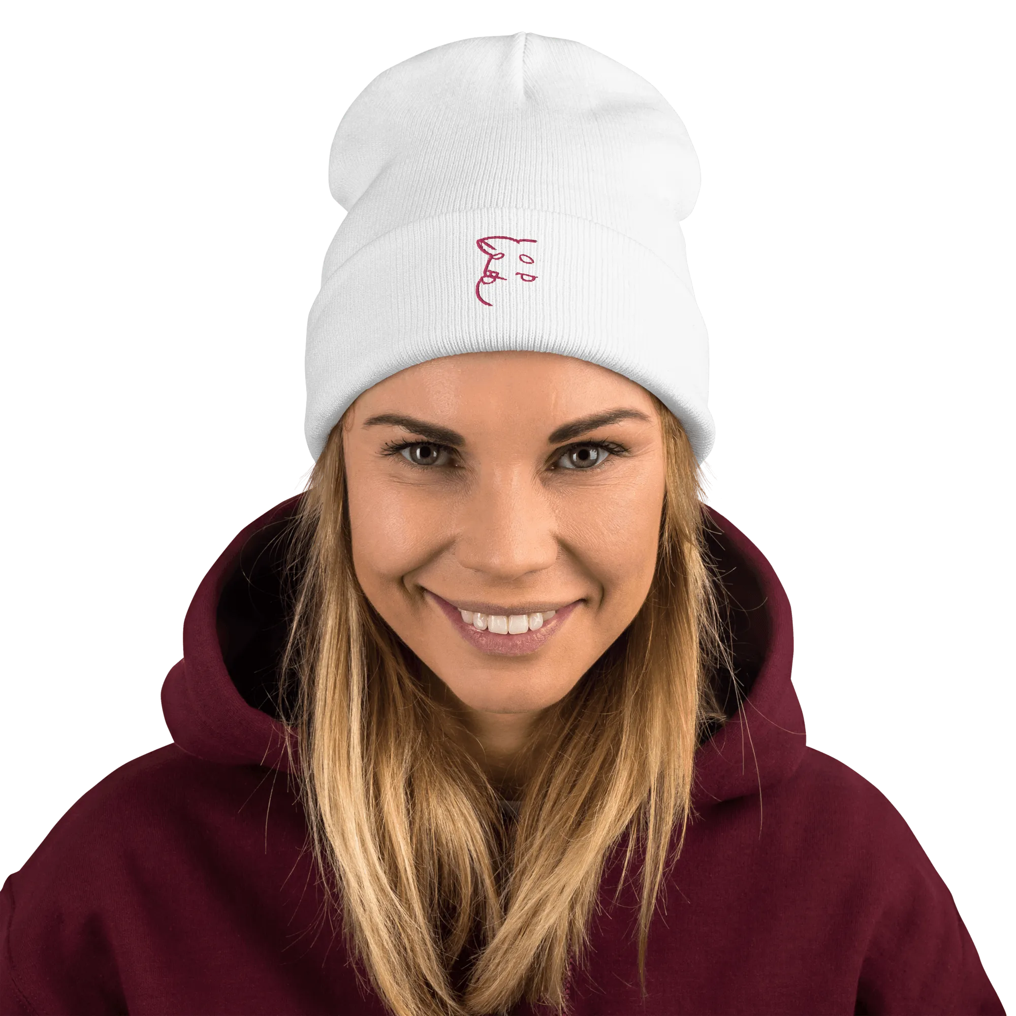 Barker's Simple Pink Embroidered White Beanie