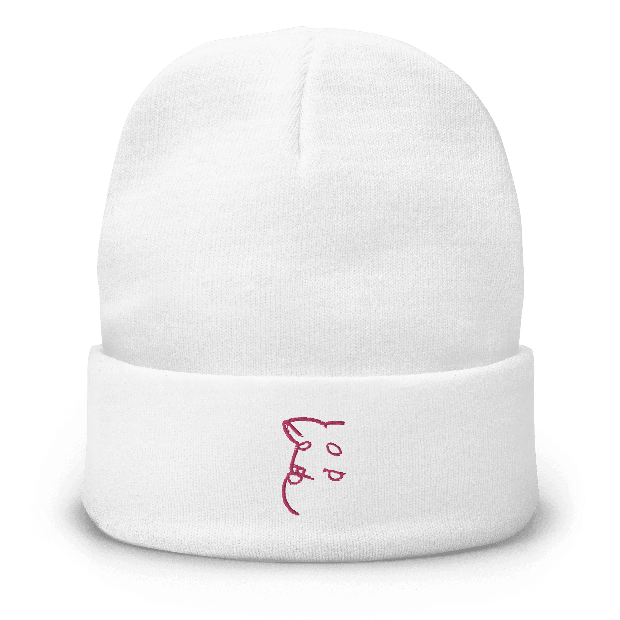 Barker's Simple Pink Embroidered White Beanie