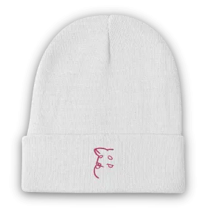 Barker's Simple Pink Embroidered White Beanie