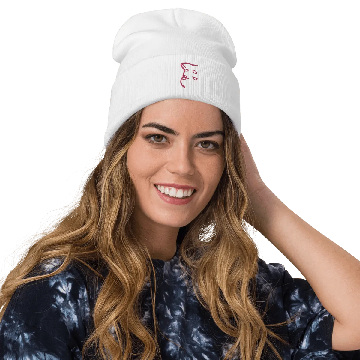 Barker's Simple Pink Embroidered White Beanie