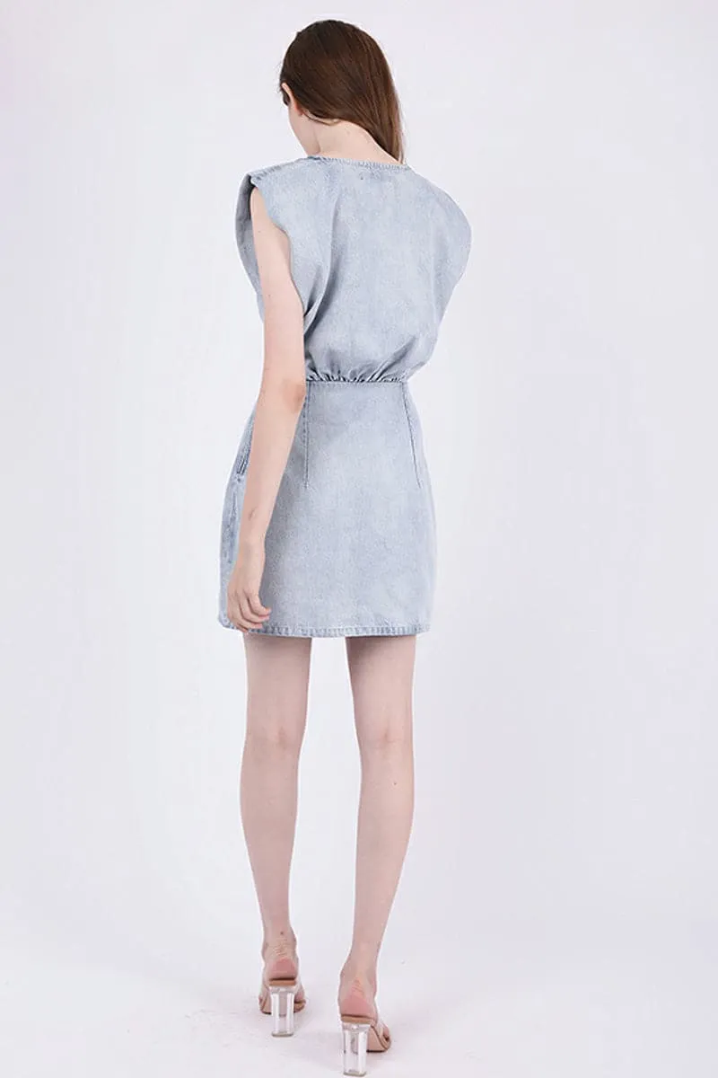 BC658 Crew Neck Denim Mini Dress