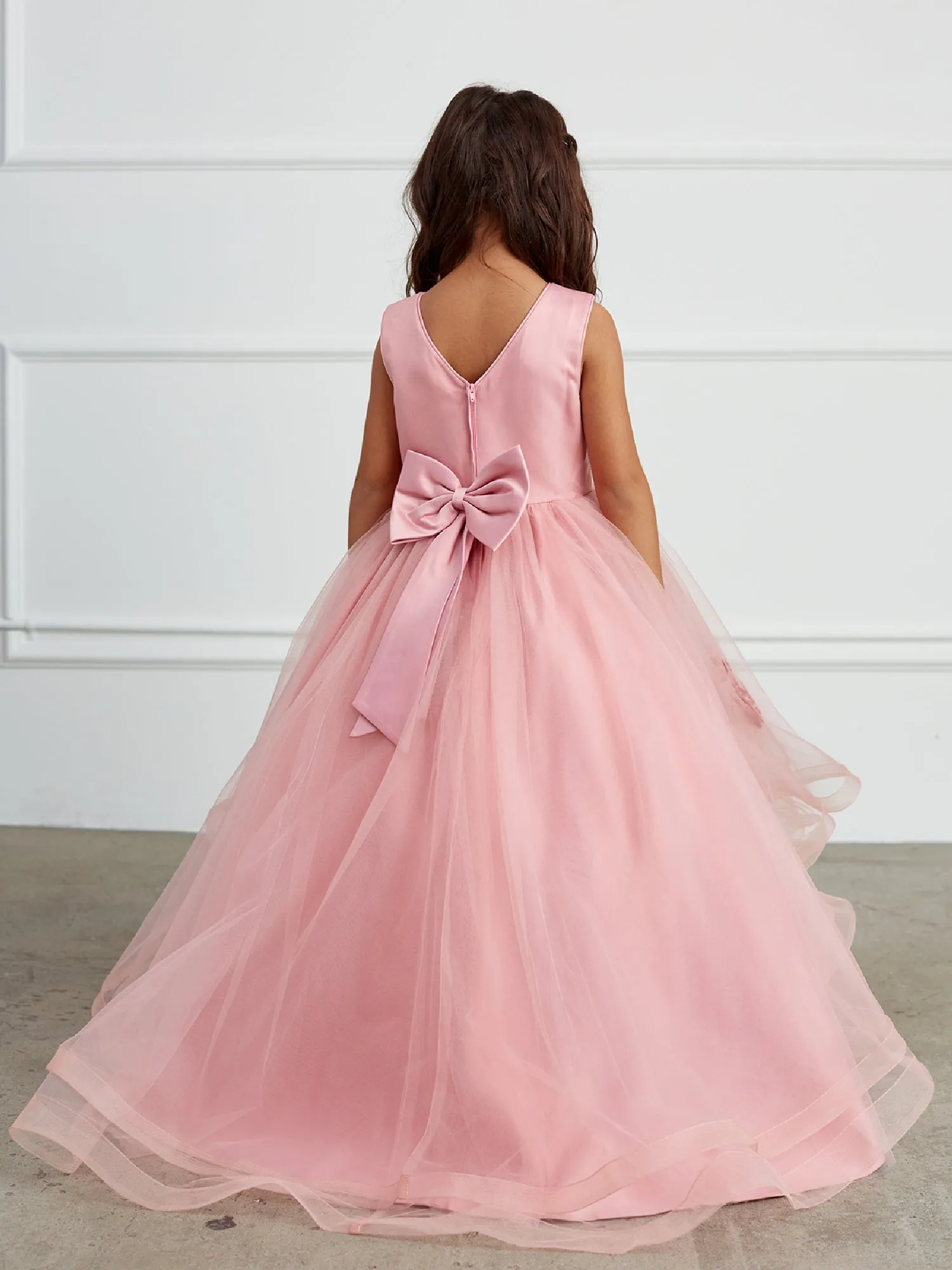 Big Girls Mauve Pearl Rhinestone Lace Tail Skirt Junior Bridesmaid Dress 8-16