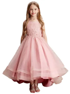 Big Girls Mauve Pearl Rhinestone Lace Tail Skirt Junior Bridesmaid Dress 8-16