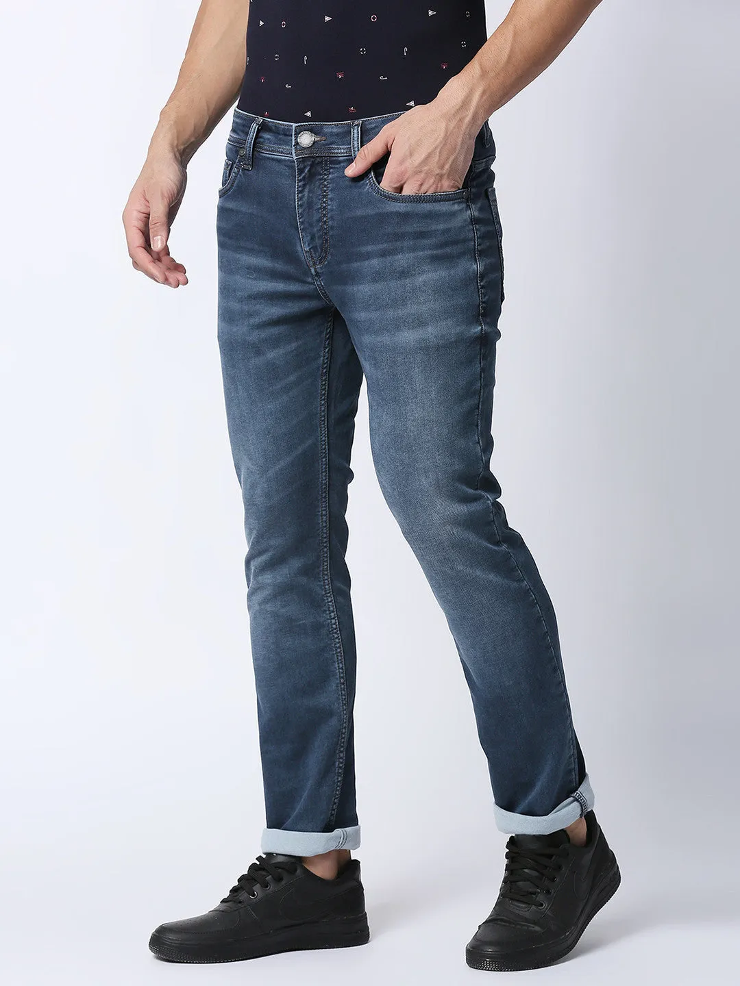 Blue Denim Slim Straight Stretch Denim