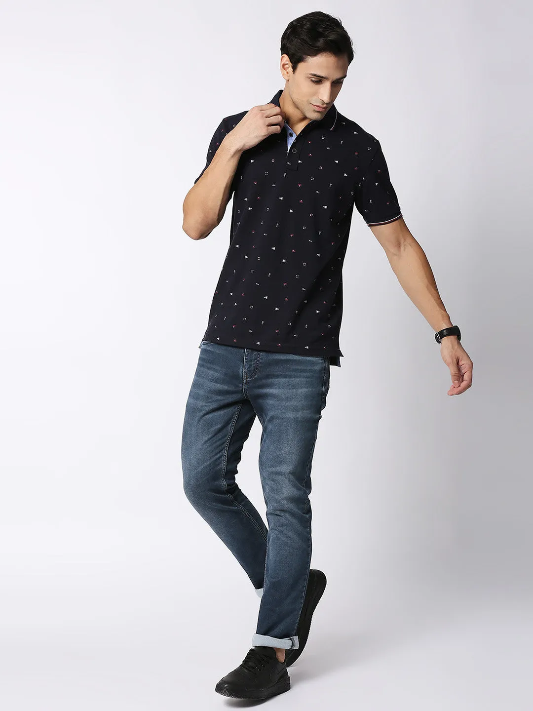 Blue Denim Slim Straight Stretch Denim