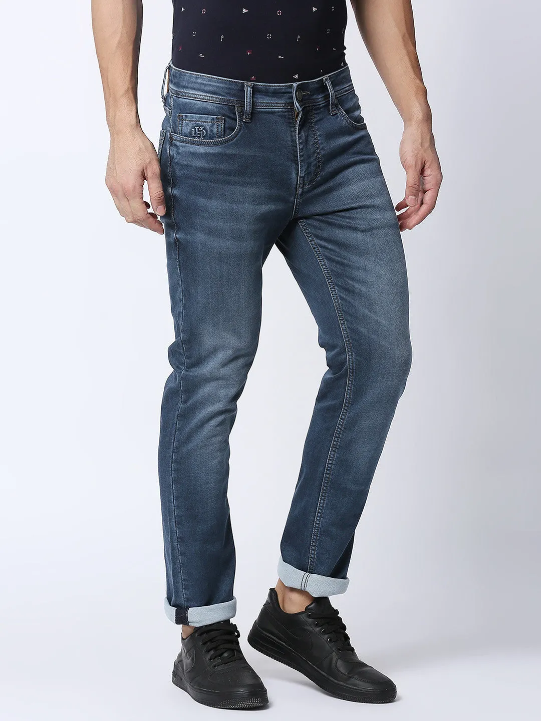 Blue Denim Slim Straight Stretch Denim