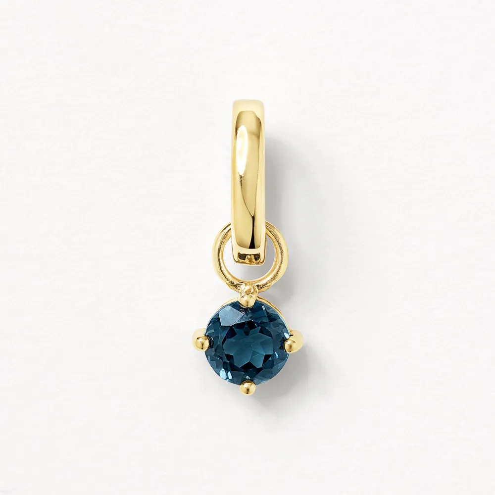 Blue Topaz Round Charm Pendant in Gold