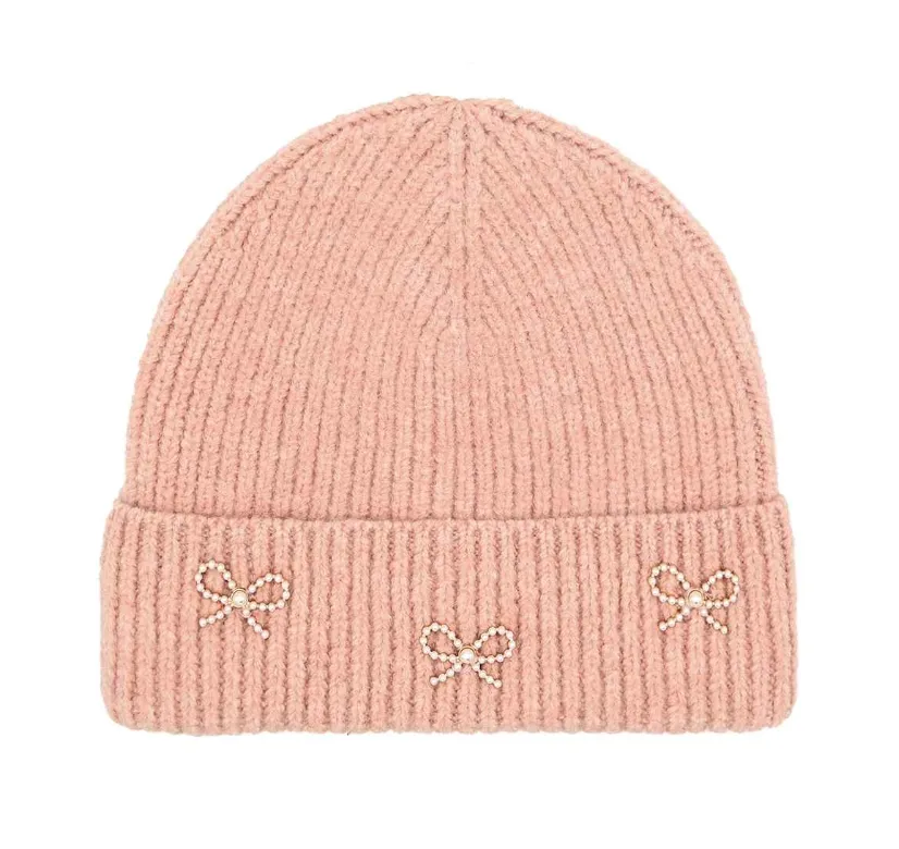 Bow Pearl Beanie