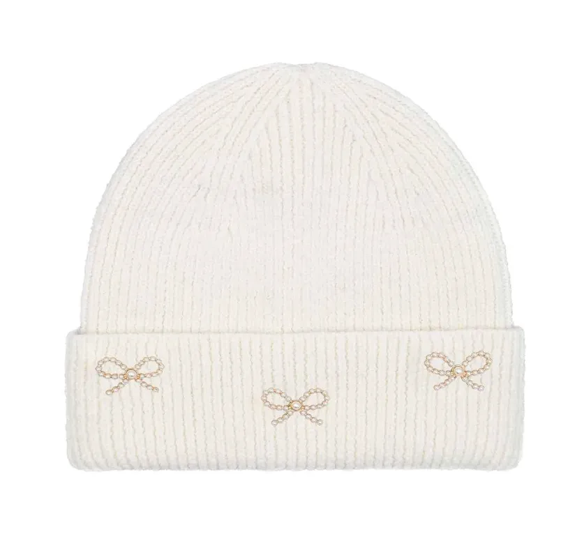 Bow Pearl Beanie