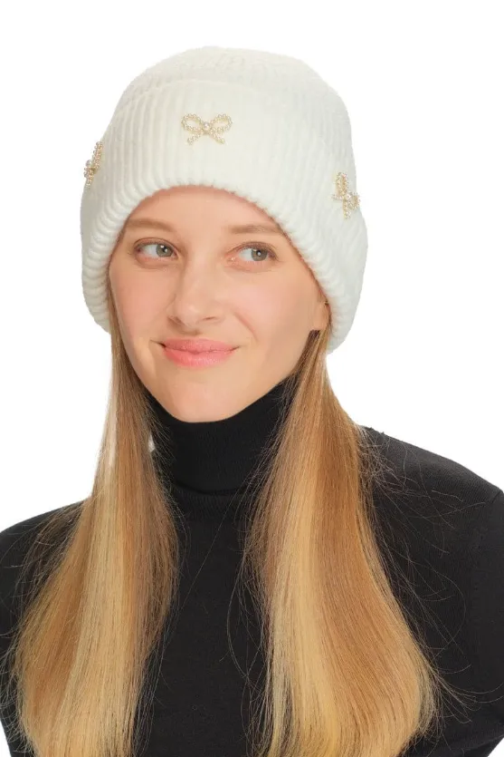 Bow Pearl Beanie