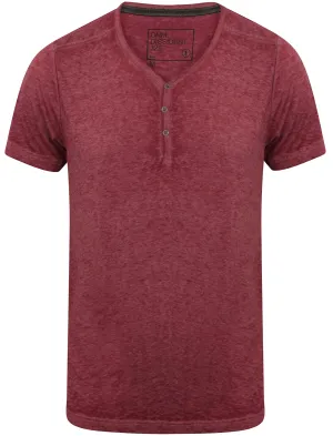 Burneast Burnout Henley V Neck T-Shirt in Bordeaux - Dissident