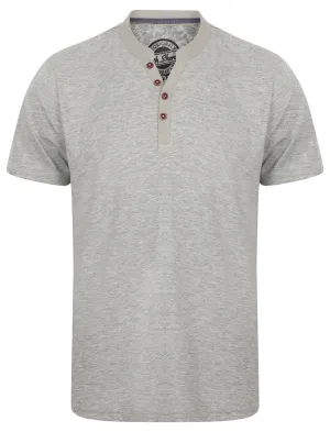Canal Henley Y Neck Cotton Slub T-Shirt in Light Grey Marl - South Shore