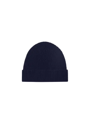 Cashmere Ribbed Beanie—dark navy