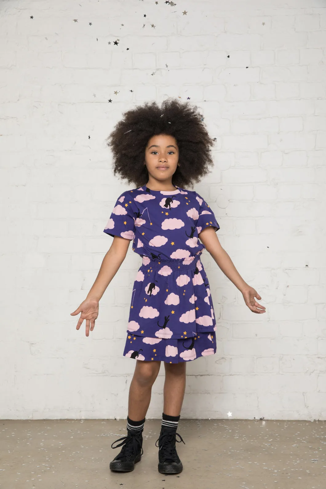 Cat On A Cloud Kids Tiered Jersey Skirt