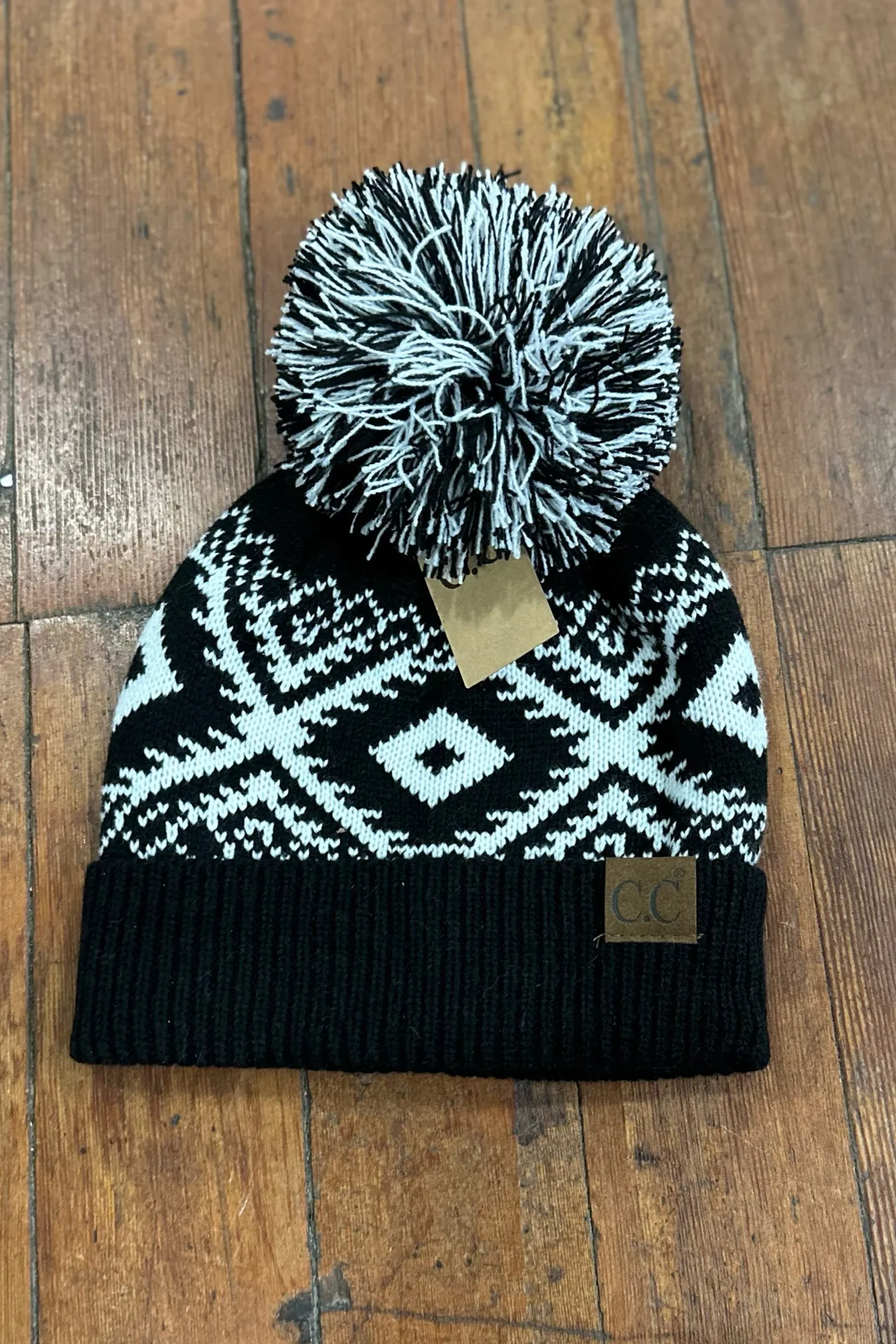 CC Aztec Multi-Colored Pom Beanie Hat