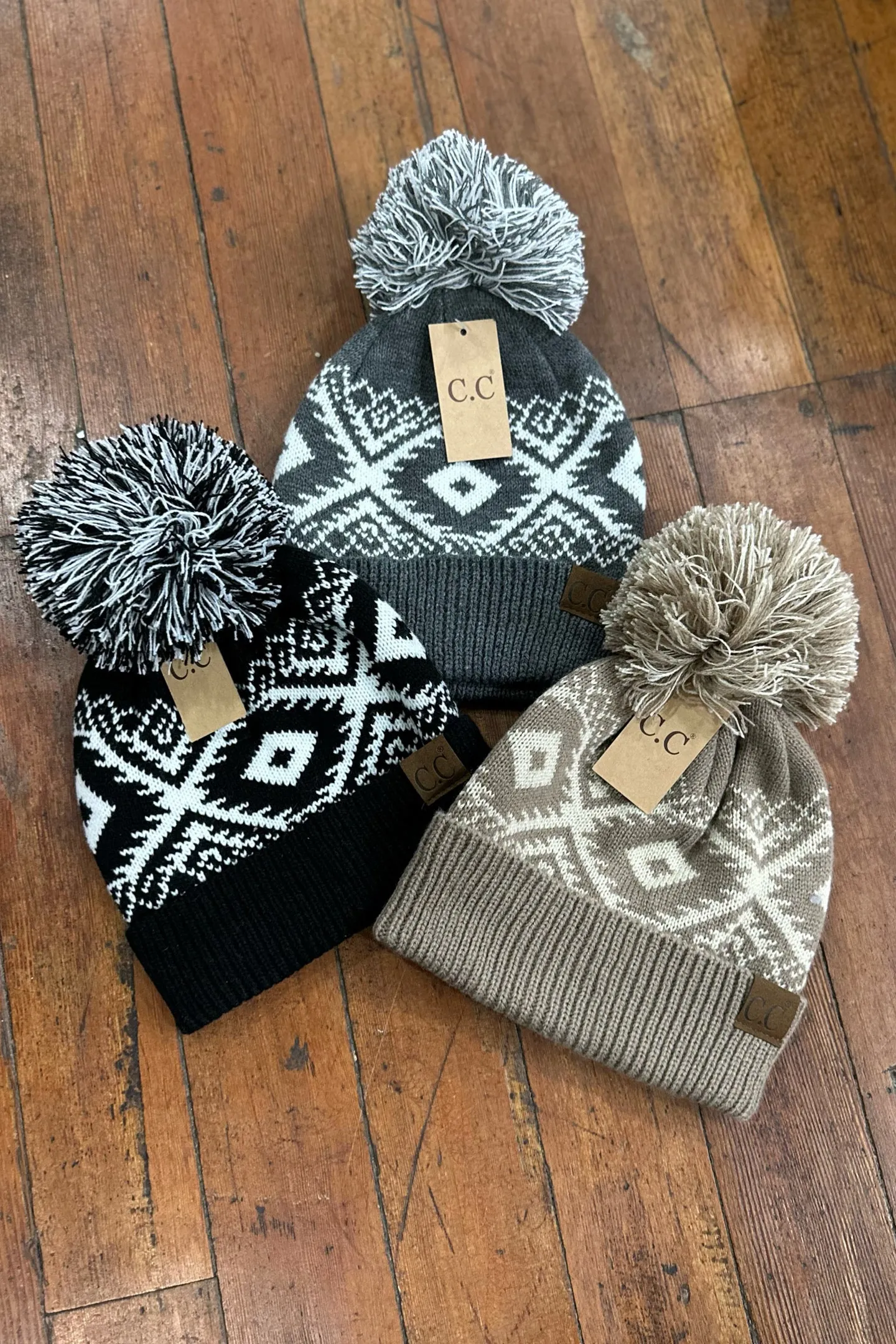 CC Aztec Multi-Colored Pom Beanie Hat