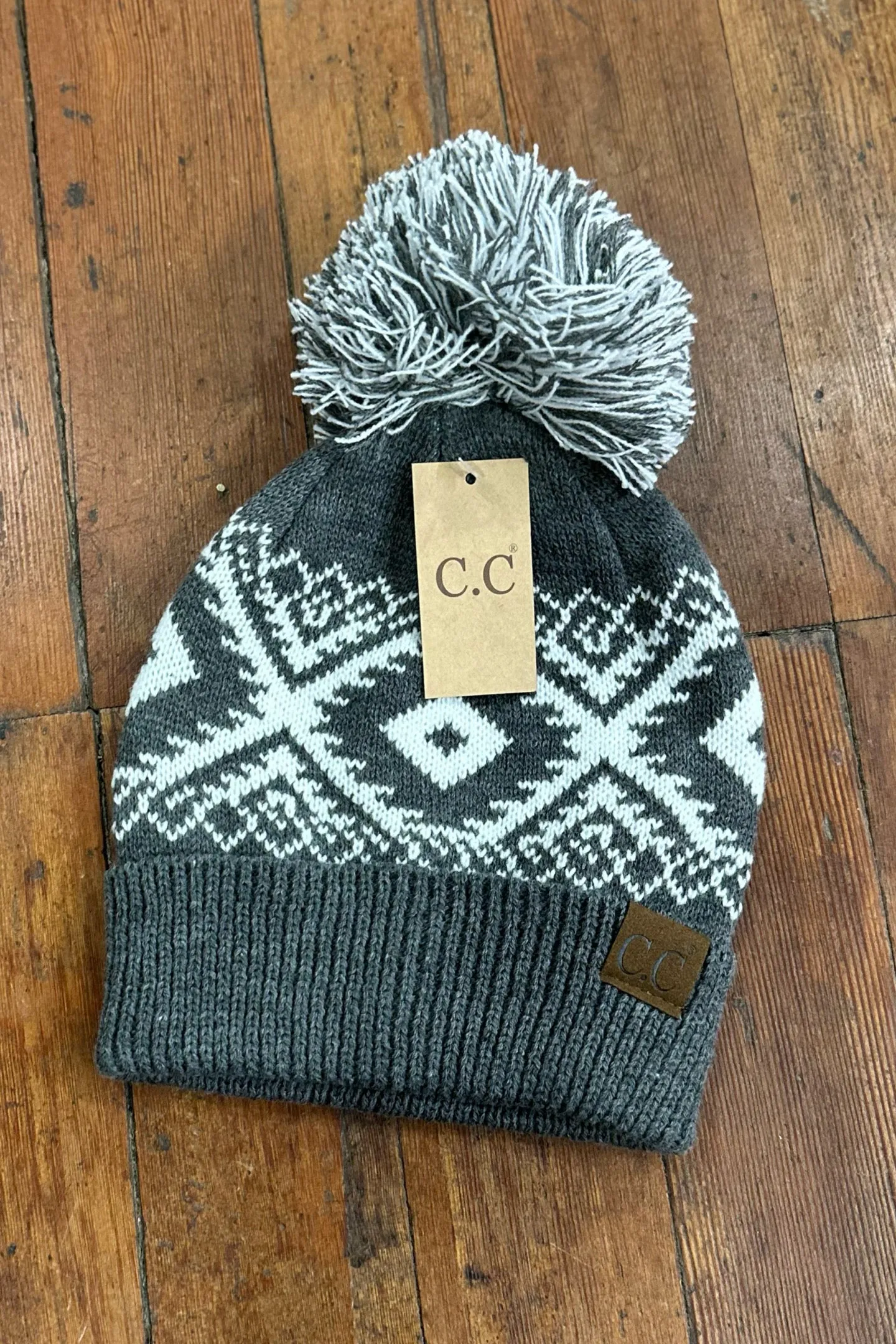 CC Aztec Multi-Colored Pom Beanie Hat