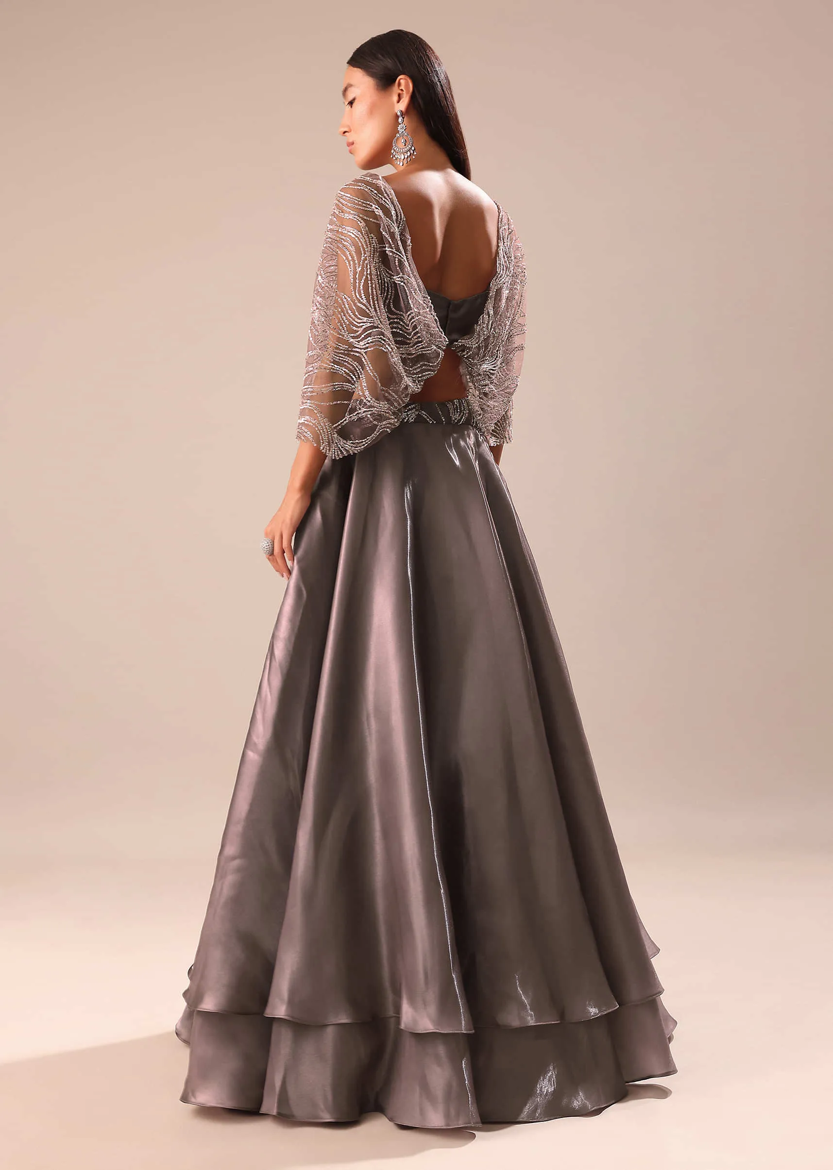 Copper Crepe Skirt With Butterfly Blouse