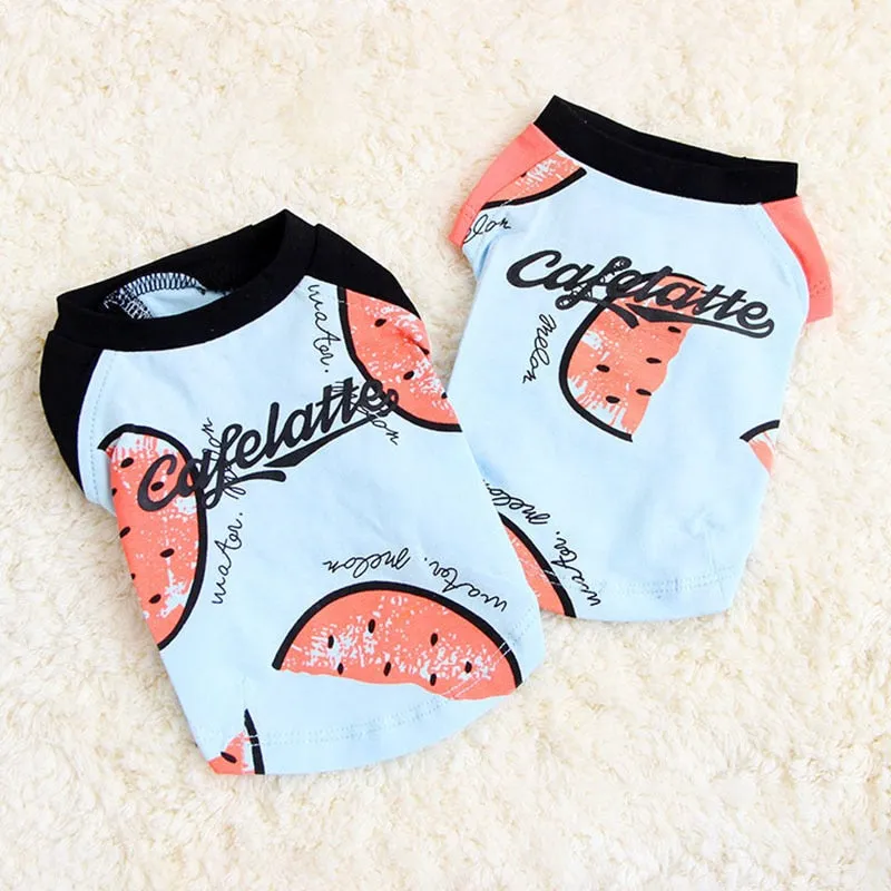 Cute Watermelon Cafelatte Print Summer Puppy Shirt