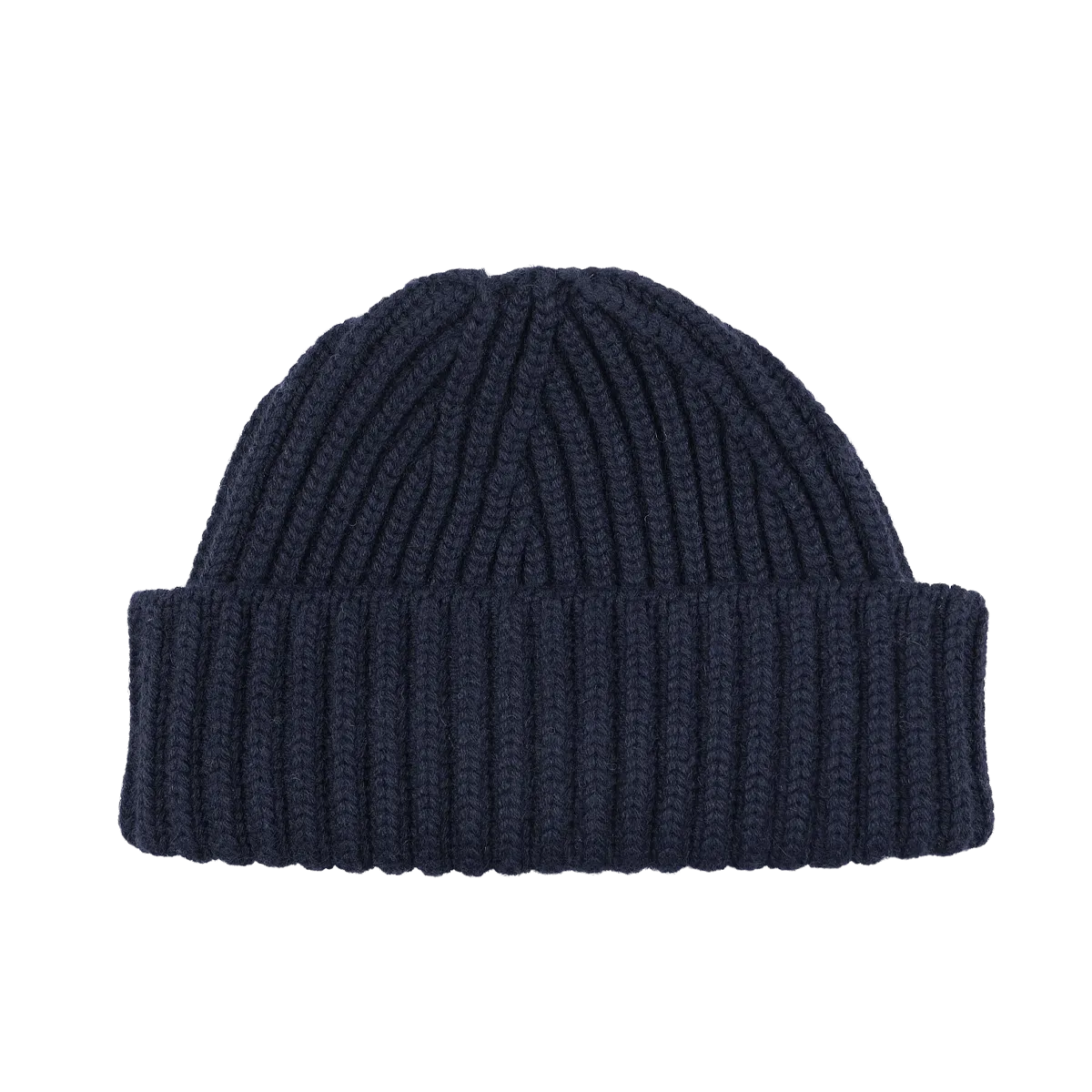 Dark Navy Cashmere Short Ribbed Beanie
