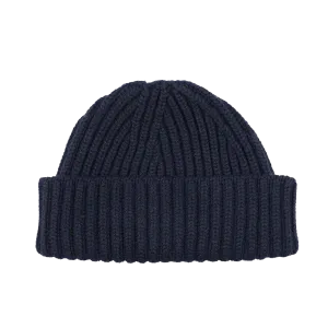 Dark Navy Cashmere Short Ribbed Beanie