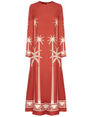 Date Palms Placee Red Long Sleeve Swing Dress