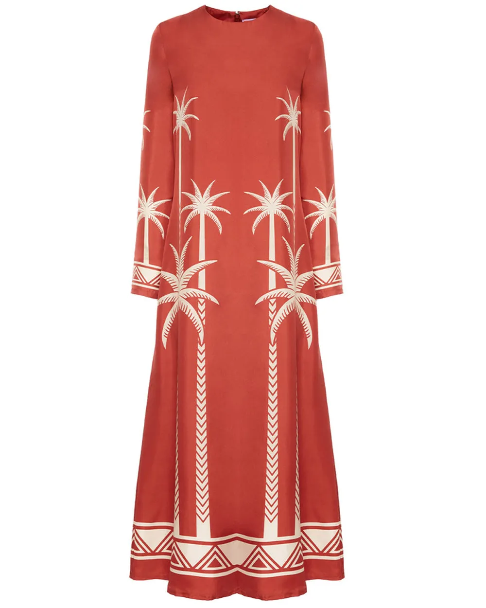 Date Palms Placee Red Long Sleeve Swing Dress