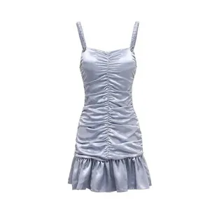 Diana Vevina Blue Crinkled Slip Dress