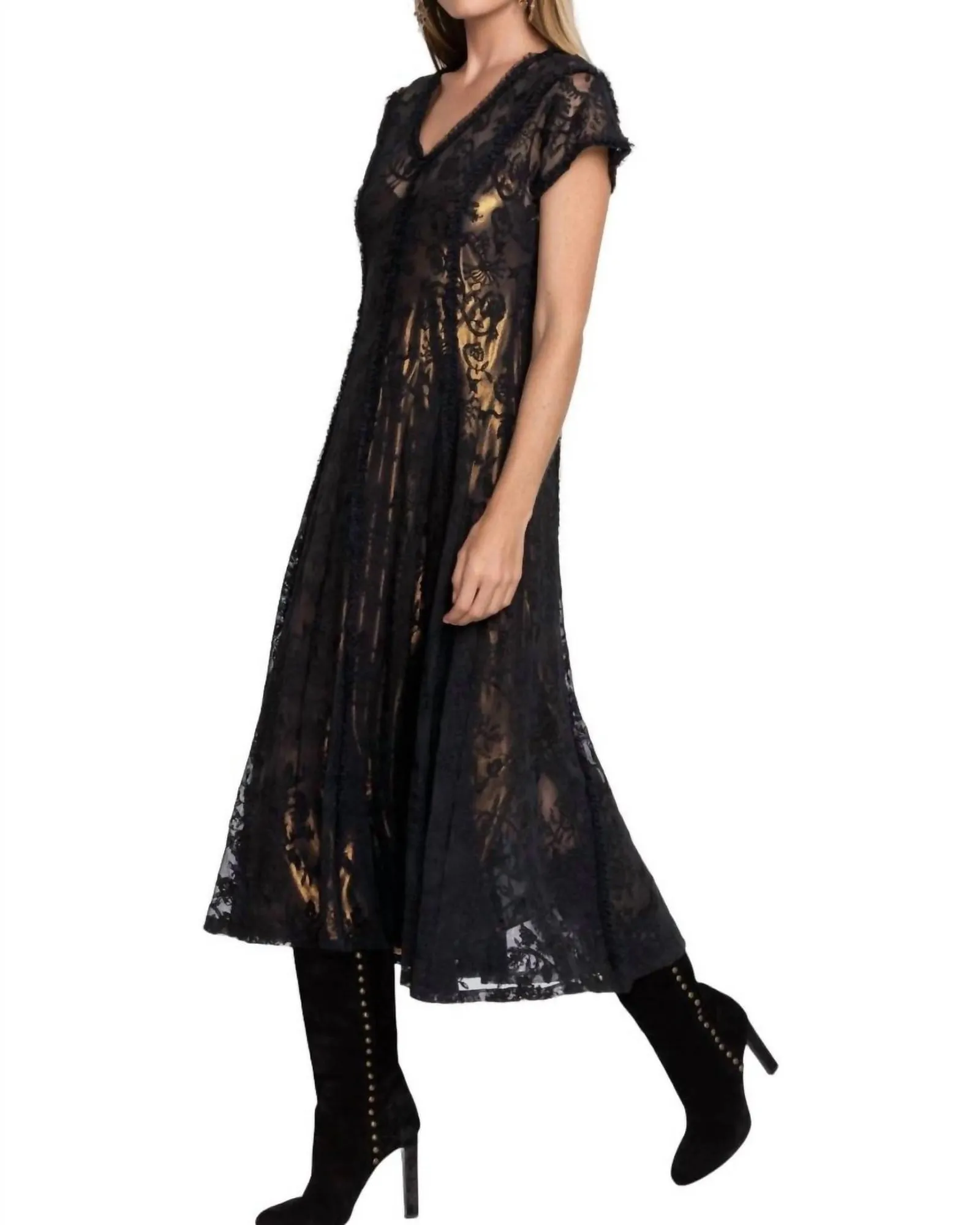 Dina Mesh Midi Dress in Black | Black