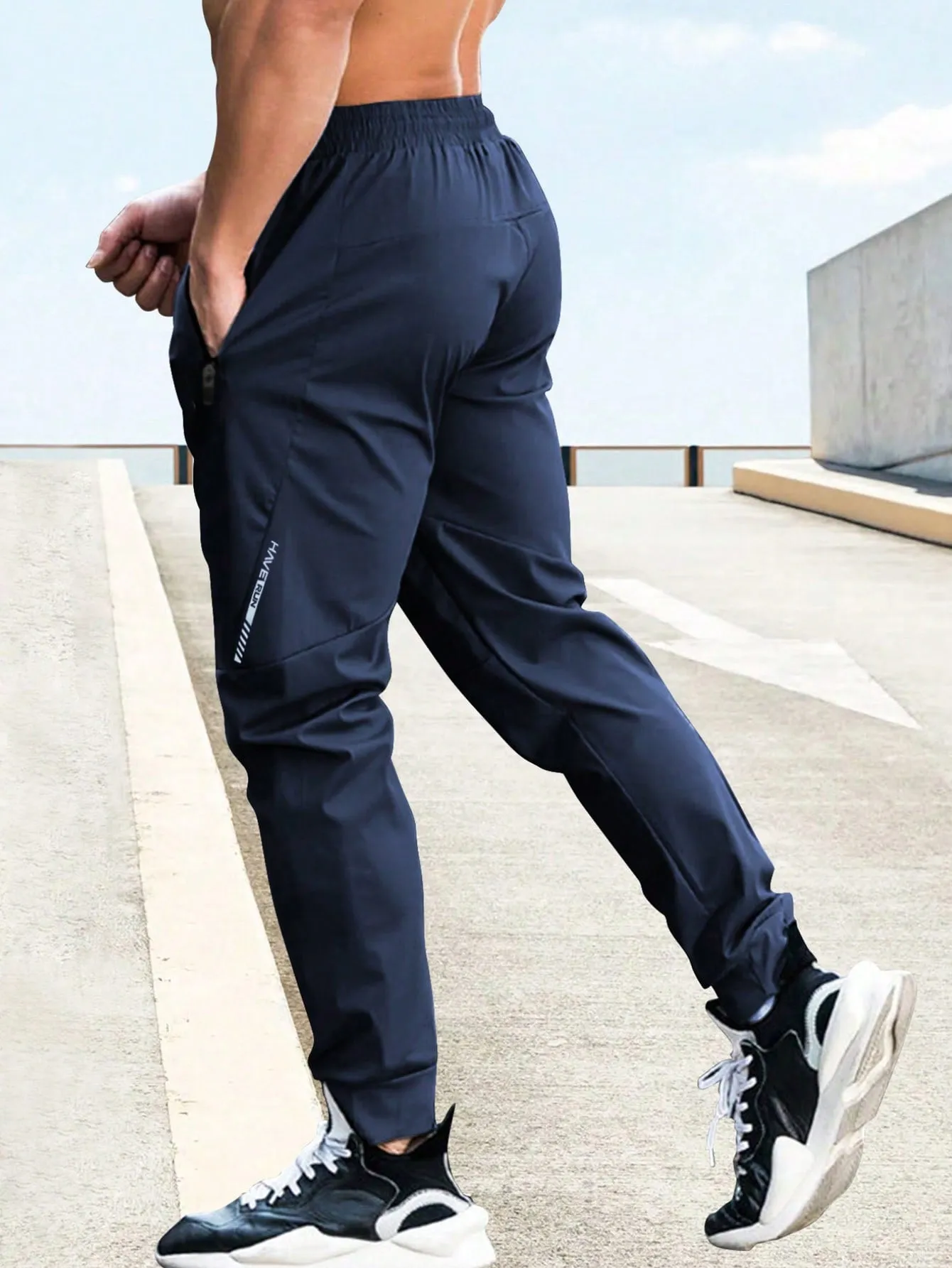 Drawstring Waist Zipper Pocket Sports Trousers