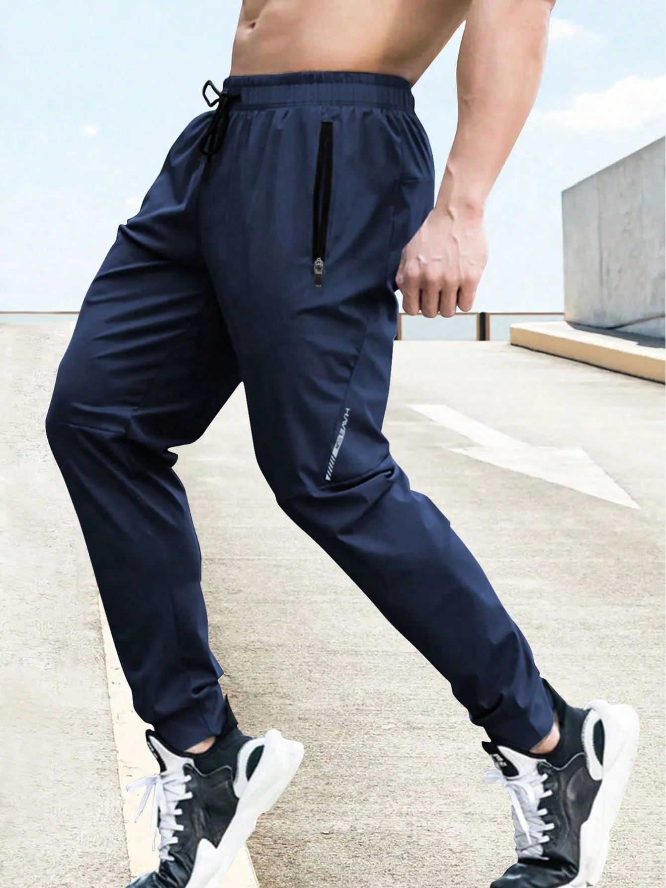 Drawstring Waist Zipper Pocket Sports Trousers