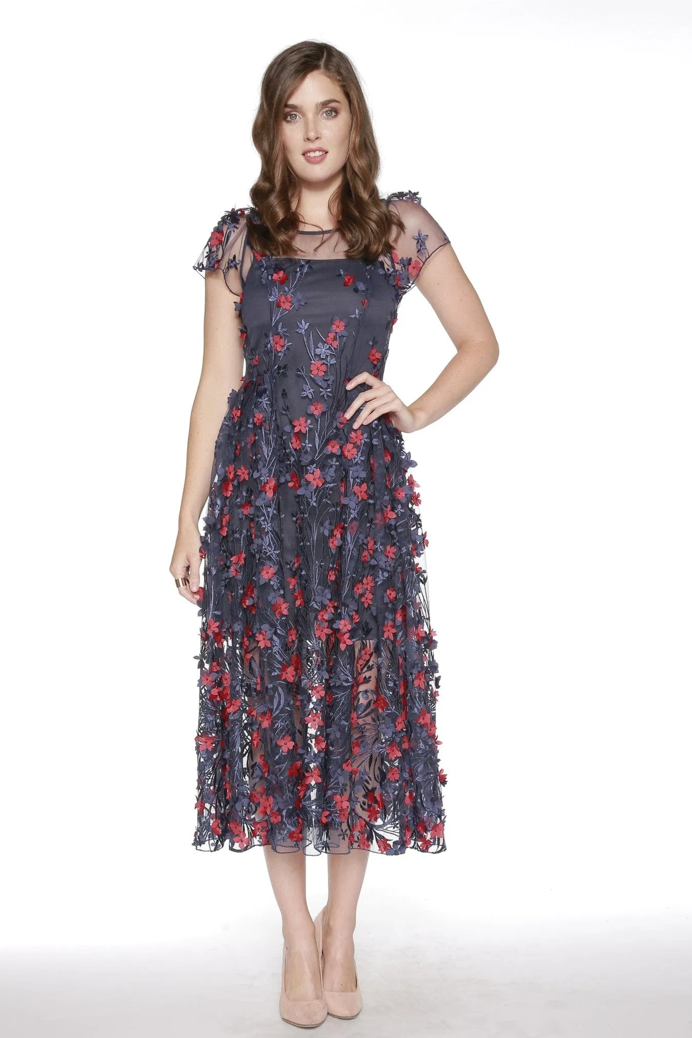 Erika Dress - Red and Navy Petal