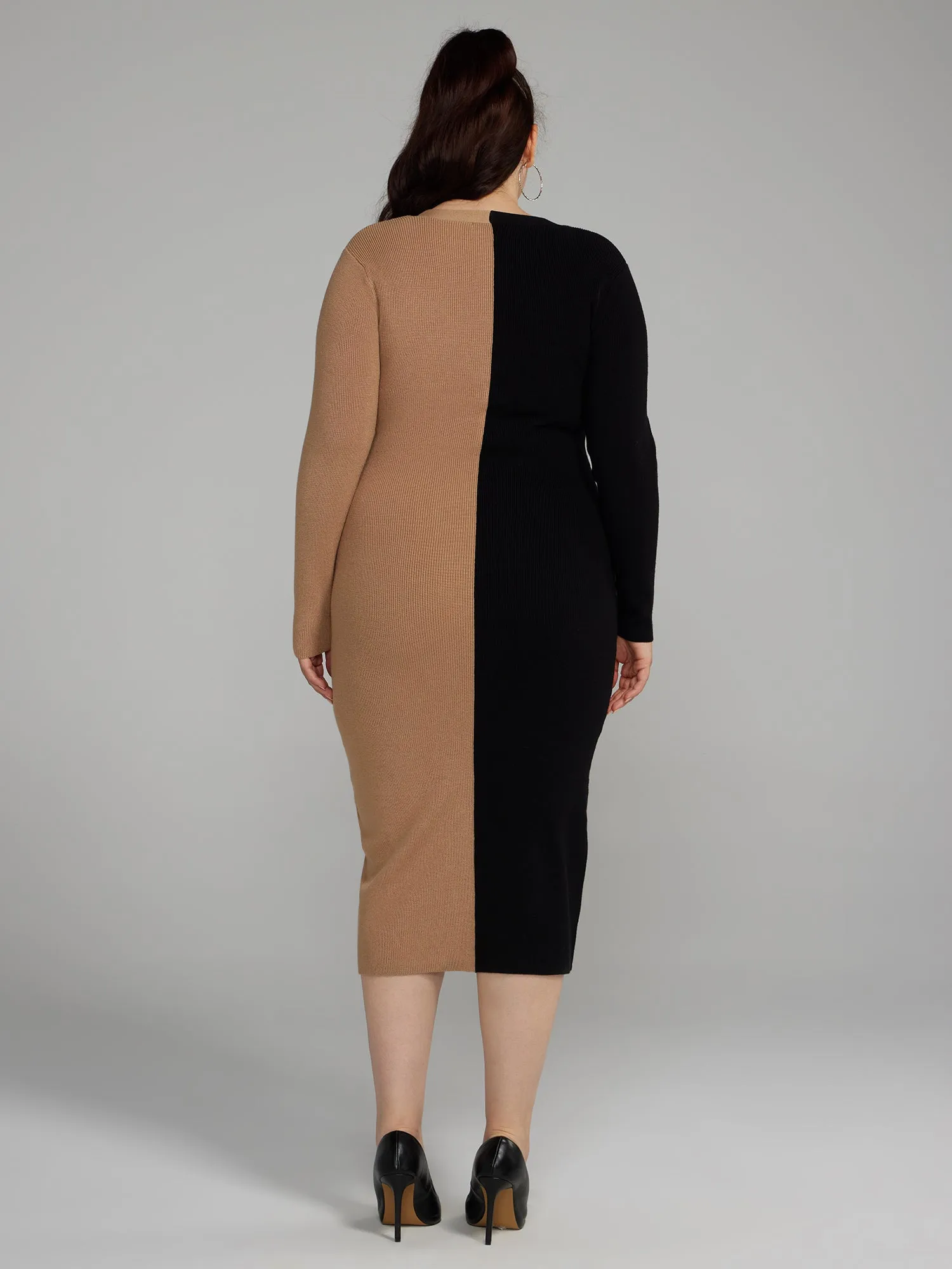 Fashion To Figure - Colorblock Midi Sweater Dress