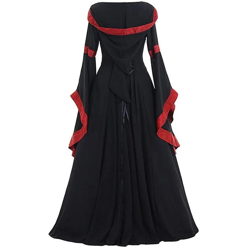 Female's Retro Medieval Renaissance Square Neck Trumpet Sleeves Large Swing Long Flare Dress