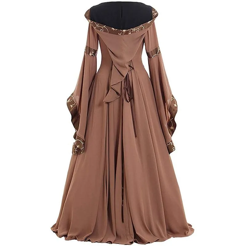 Female's Retro Medieval Renaissance Square Neck Trumpet Sleeves Large Swing Long Flare Dress