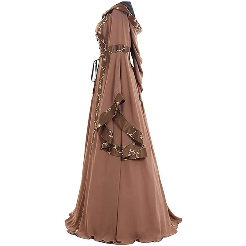 Female's Retro Medieval Renaissance Square Neck Trumpet Sleeves Large Swing Long Flare Dress