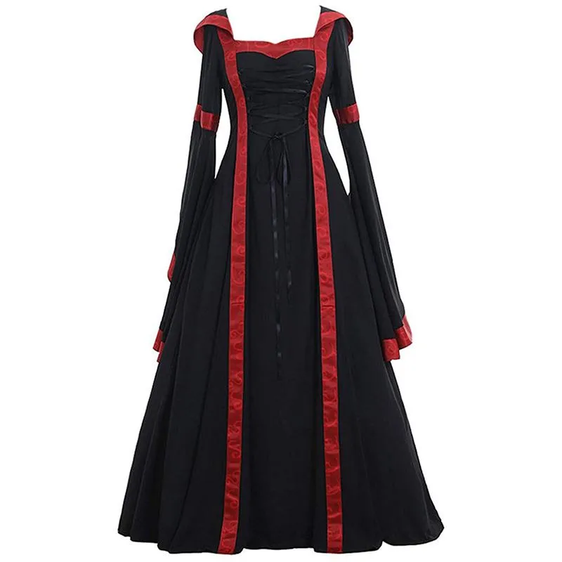 Female's Retro Medieval Renaissance Square Neck Trumpet Sleeves Large Swing Long Flare Dress