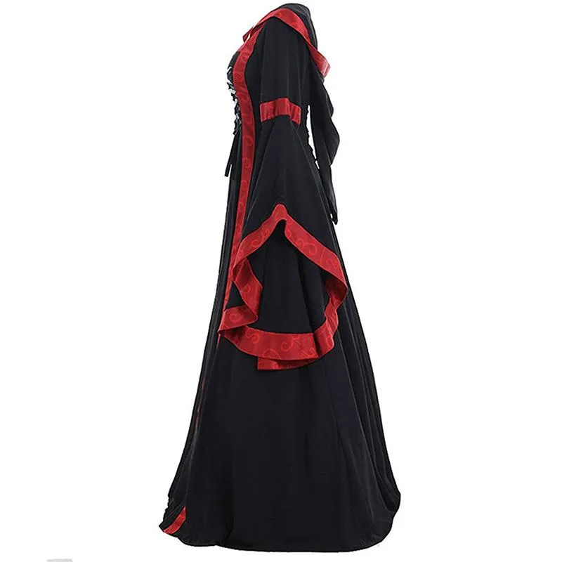 Female's Retro Medieval Renaissance Square Neck Trumpet Sleeves Large Swing Long Flare Dress
